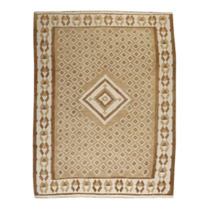 Vintage Zabihi Collection Geometric Brown White Turkish Kilim