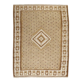 Vintage Zabihi Collection Geometric Brown White Turkish Kilim - 6'8" x 8'11" For Sale