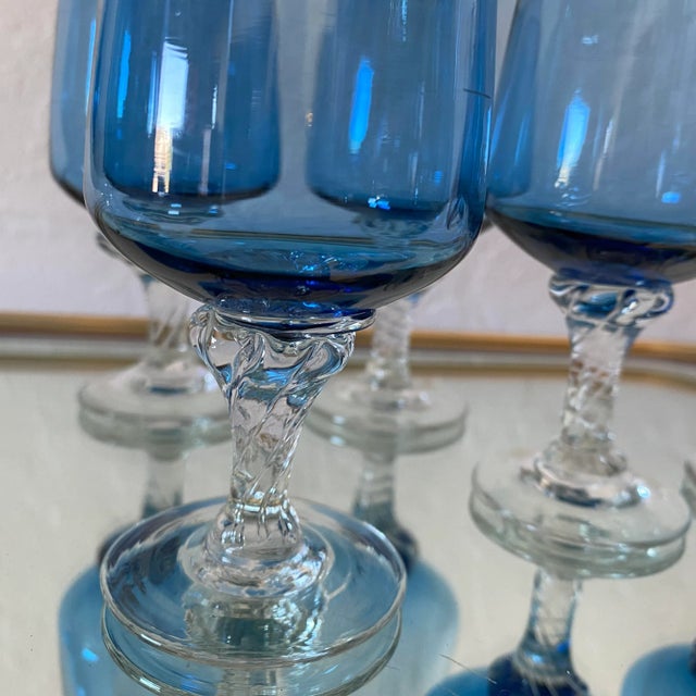 1960s Vintage Mid-Century Modern Italian Vimax Creations Blue Hand Blown Decanter & Cordial Digestif Glass Set - 7 Pieces For Sale - Image 10 of 13