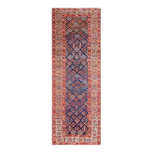 Handmade Traditional Allover Floral Tree Design With Navy Background and Green and Red Borders.