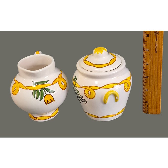 Vintage Hand Painted Casa Fina Pottery Made in Portugal Creamer & Sugar Set Signed For Sale - Image 4 of 7