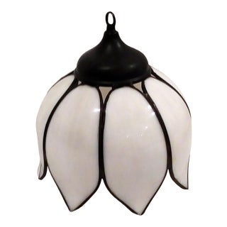 Vintage 1960s Slag Glass Tulip Hanging Pendant Light For Sale