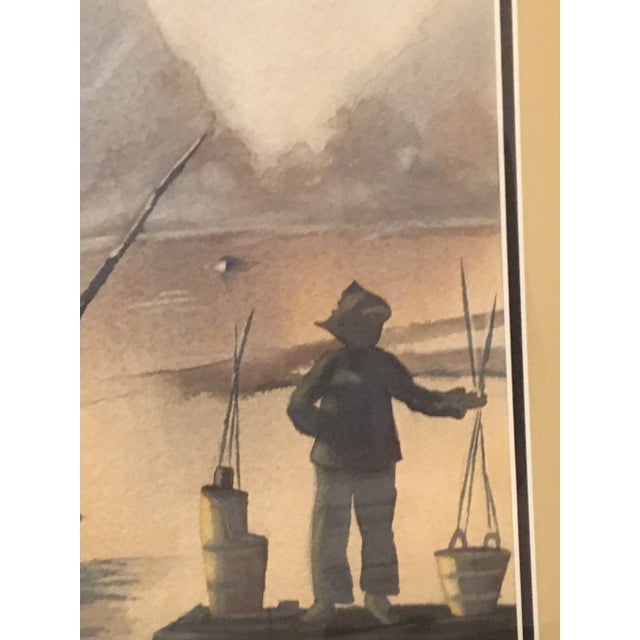 Paint Vintage "Li River China" Watercolor Painting by Molly Rice, Framed For Sale - Image 7 of 13