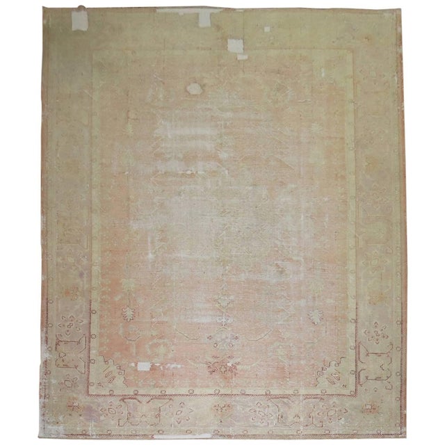Antique Zabihi Collection Worn Soft Peach Oushak Rug For Sale - Image 4 of 11