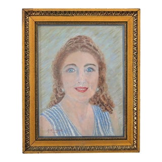 French Vintage Framed Pastel Portrait For Sale