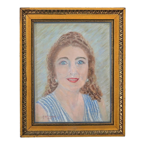 French Vintage Framed Pastel Portrait