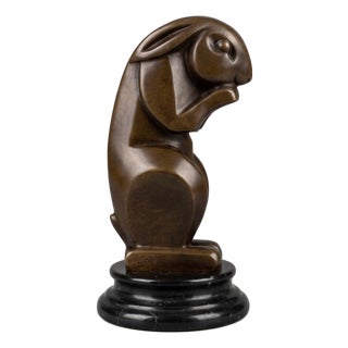 Art Deco Style Patinated Bronze Rabbit Sculpture after Bizette For Sale