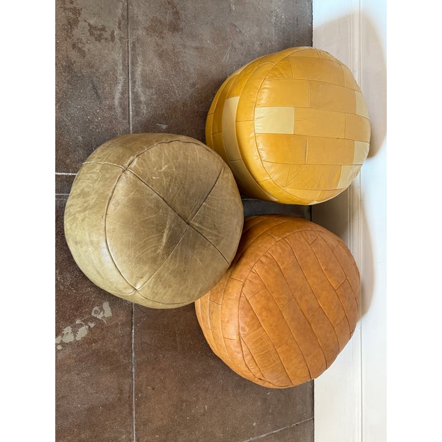 Animal Skin Vintage 1970’s De Sede Attributed Leather Ottomans For Sale - Image 7 of 8