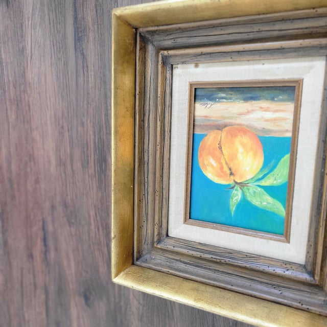 VTG Original Still Life Oil Painting in Ornate Gilt Wood Frame Peach Signed Ooak For Sale - Image 15 of 18