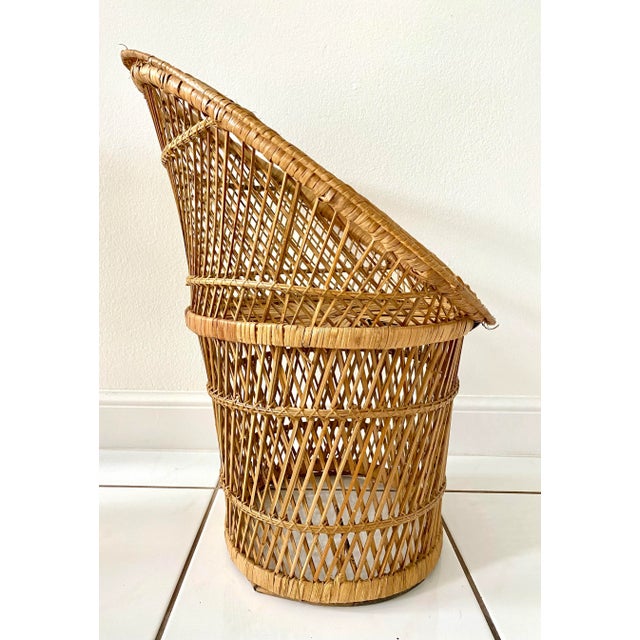 Wood Vintage 1970s Rattan Barrel Chair Plant Stand For Sale - Image 7 of 10