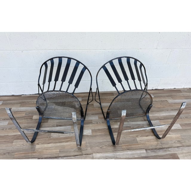 Pair of Vintage Mid-Century Modern Wrought Iron Patio Bouncer Lounge Chairs | Russell Woodard Style For Sale - Image 16 of 18