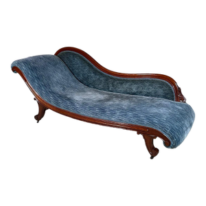 Antique Victorian Mahogany Swan Back Velvet Chaise Longue
