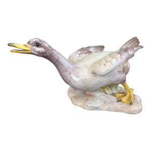 Vintage Hand-Painted Italian Porcelain Duck Figurine With Outstretched Wings
