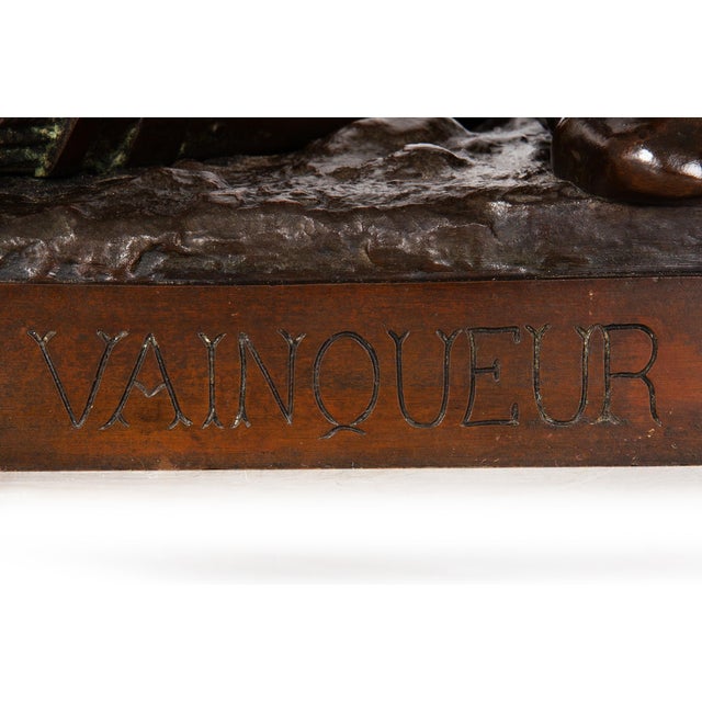 A Fine 36” H French Antique Bronze Sculpture “Victory” by Eugene Marioton For Sale - Image 16 of 18