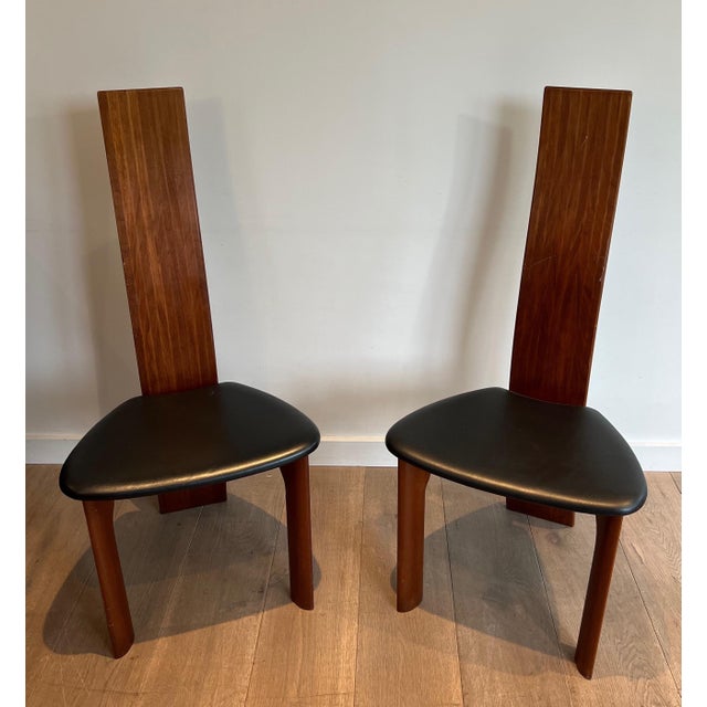 Circa 1970 Scandinavian Chairs in Exotic Wood and Black Leather- a Pair For Sale - Image 10 of 12