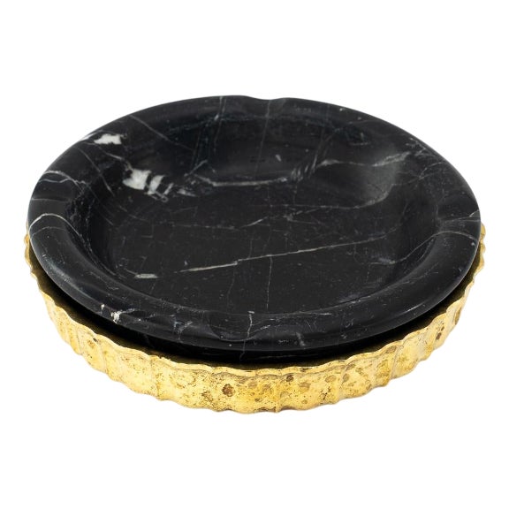 Marble Ashtray with Cast Brass Holder, 1920s For Sale