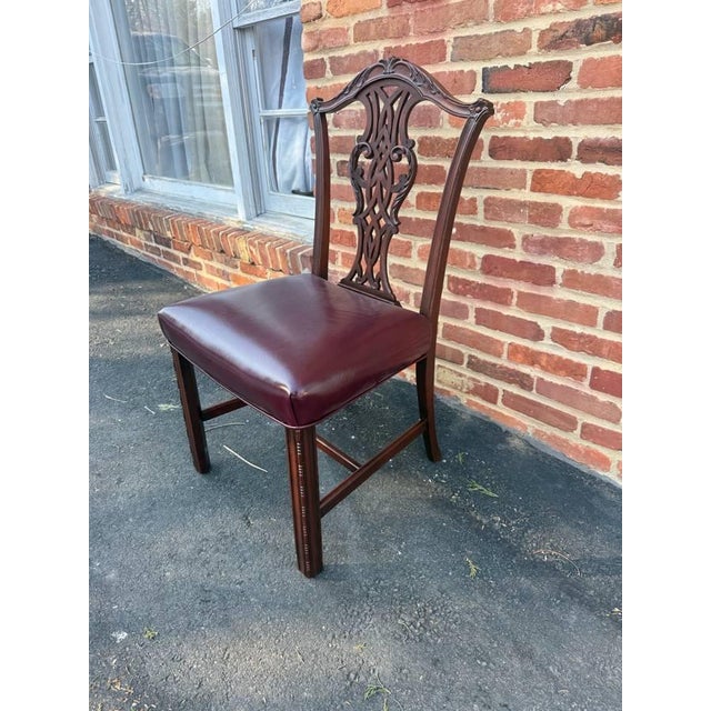 Antique Chippendale Style Mahogany Leather Seat Dining Side Chairs For Sale - Image 17 of 17
