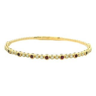 Vintage Ruby and Diamond Flexible 14k Yellow Gold Bracelet For Sale
