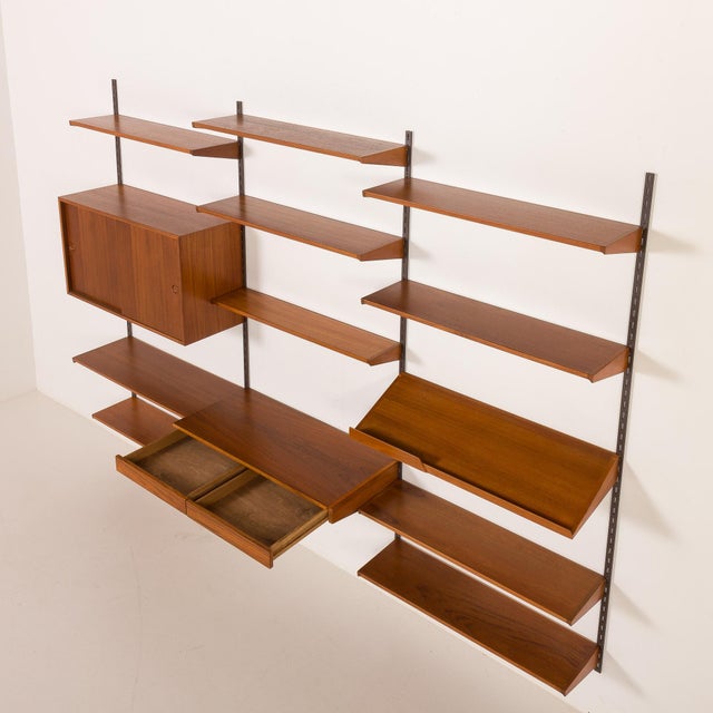 Brown 3-Bay Wall Unit with Desk by Kai Kristiansen for FM Mobler, Denmark, 1960s For Sale - Image 8 of 18
