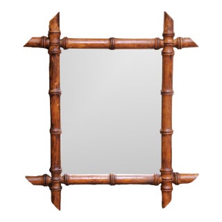 Early 20th Century French Faux Bamboo Walnut Wall Mirror For Sale