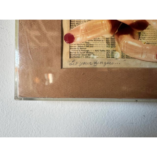 1987 Vintage Collage “Let Your Fingers” Wall Art Painting by Polizzotto – Framed/ Sold For Sale - Image 11 of 12