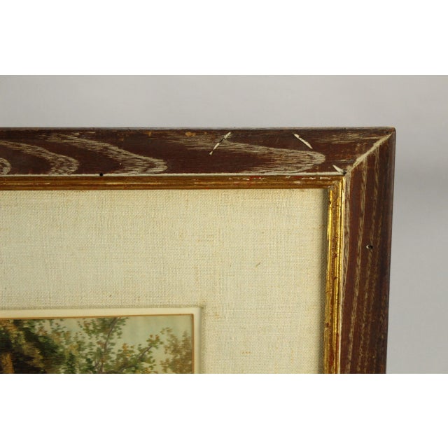 Wood Early 20th Century Needlework Silk Embroidery Pastoral Landscape With Cattle, Signed For Sale - Image 7 of 9