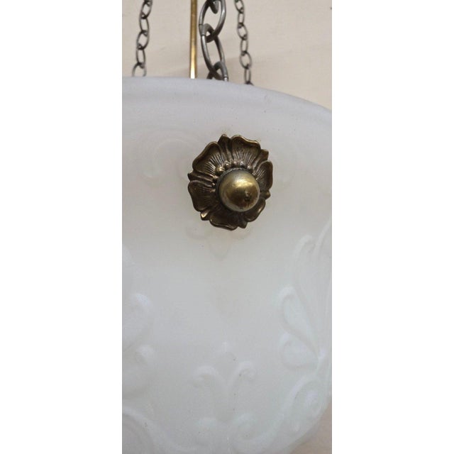 Art Deco 1910s Art Deco Semi-Flush Mount Bowl Ceiling Light Fixture Pendant Brass Hardware For Sale - Image 3 of 13