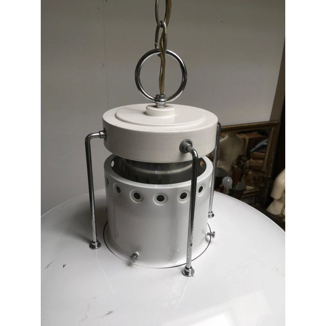 White 1980s Forecast Lighting Postmodern Pendant Chandelier, Los Angeles, White & Chrome For Sale - Image 8 of 11