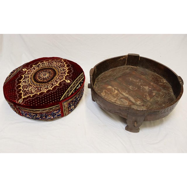 Antique Indian Hand Carved Chakki Rice Mill Stool or Ottoman, 1950s For Sale - Image 12 of 17