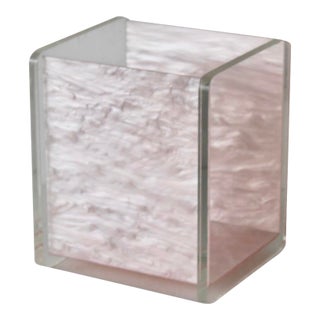 Vintage Mid-Century Acrylic Lucite Pink Mother of Pearl/Marble Effect Rectangular Wastebasket For Sale