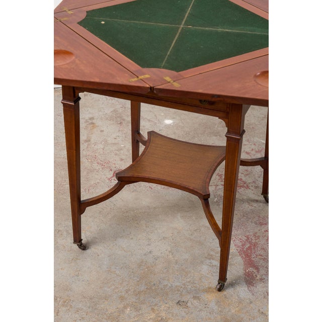 Early 20th Century Edwardian Mahogany Envelope Card Table With Cross Banded Edge For Sale - Image 15 of 18
