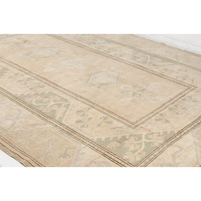 Contemporary Vintage Turkish Area Rug, 9'7" X 6'8" Hand-Knotted Minimalist Oushak Carpet, Neutral Beige and Soft Green Decorative Wool and Cotton Blend Rug For Sale - Image 3 of 9