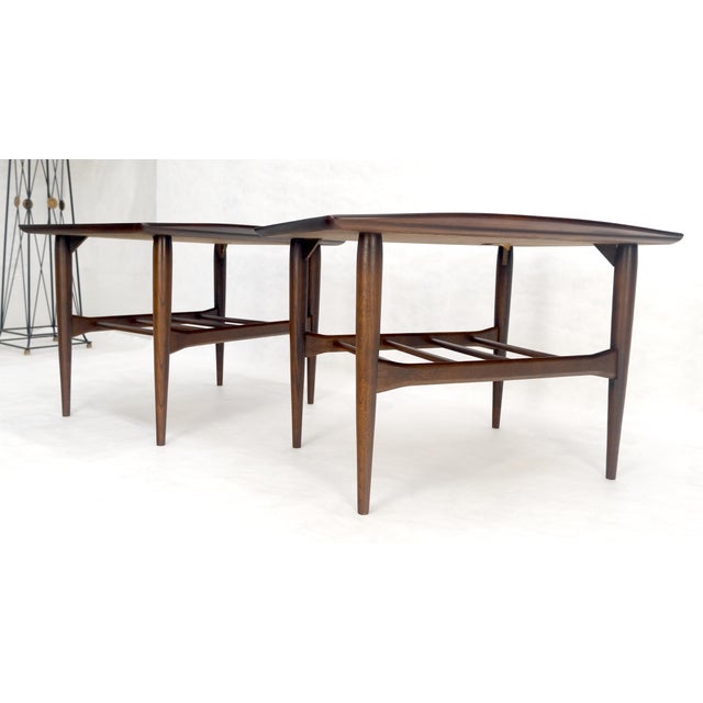 Pair American Mid Century Modern Walnut Rolled Edges End Side Tables MINT! For Sale - Image 11 of 13