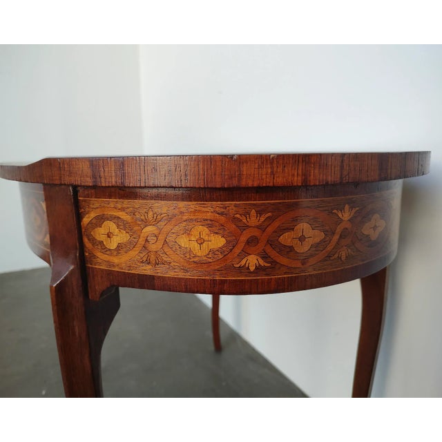 Louis XVI Style French Marquetry Oval Mahogany Tea Service Table For Sale - Image 11 of 11