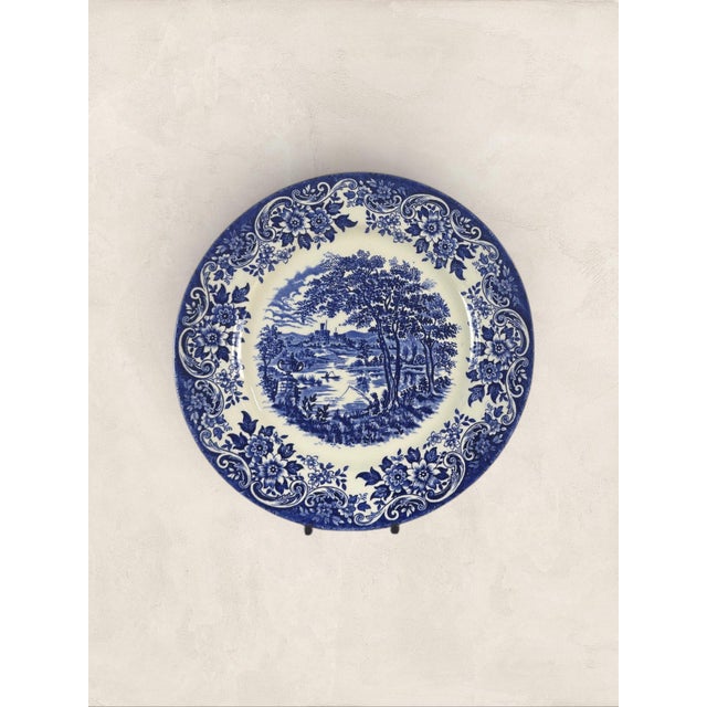 English Vintage English Blue & White Transferware Broadhurst Staffordshire Ironstone Dinner Plates, Set of 3 For Sale - Image 3 of 7