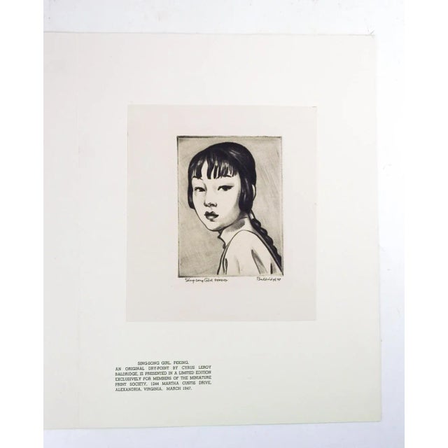 Portraiture Vintage 1947 Portrait of Young Woman in Peking China Etching For Sale - Image 3 of 3