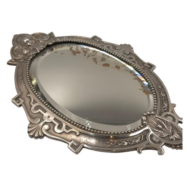 Antique Continental 800 Silver Repoussé Cherub Double-Sided Hand Mirror, 11" For Sale - Image 9 of 11