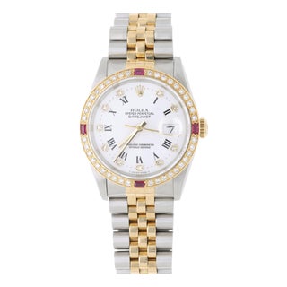 Rolex Datejust 16233 Two Tone Steel-18k Gold Ruby Diamond Bezel Vintage Watch For Sale