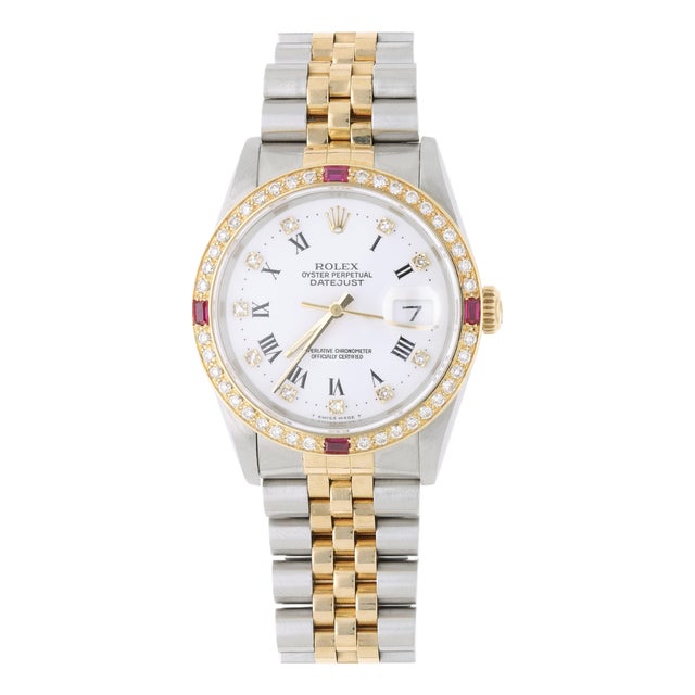 Rolex Datejust 16233 Two Tone Steel-18k Gold Ruby Diamond Bezel Vintage Watch For Sale