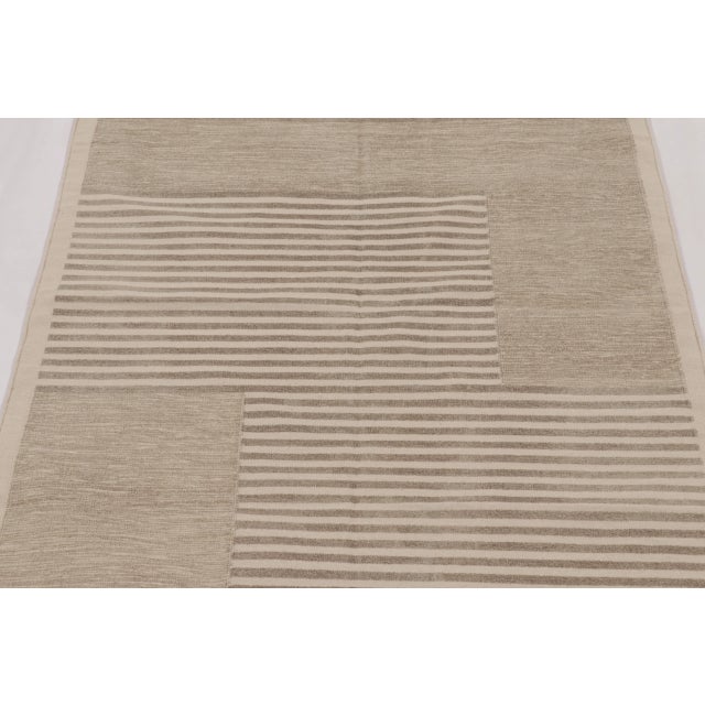 2010s Rug & Kilim’s Contemporary India Dhurrie Rug in Taupe and Cream Geometric For Sale - Image 5 of 9