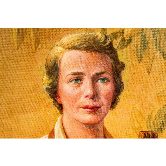 1940s 1940s Elegant Female Woman Portrait Oil Painting Traditional Wall Art Home Decor For Sale - Image 5 of 14