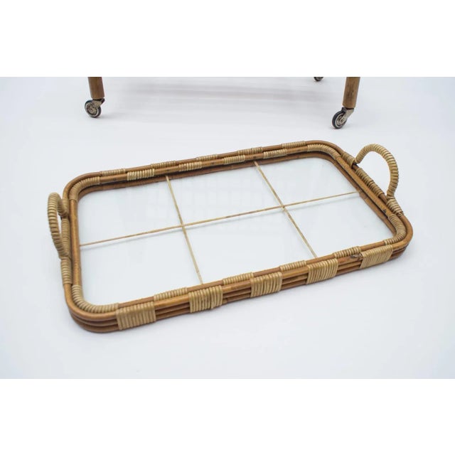 Italian Bamboo and Rattan Bar Cart Serving Trolley, 1950s For Sale - Image 10 of 14