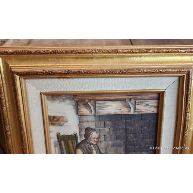 Mid-Century Modern Vintage Framed 1960s Artini Arts Hand Painted Sculptured Engraving on Faux Marble For Sale - Image 3 of 6