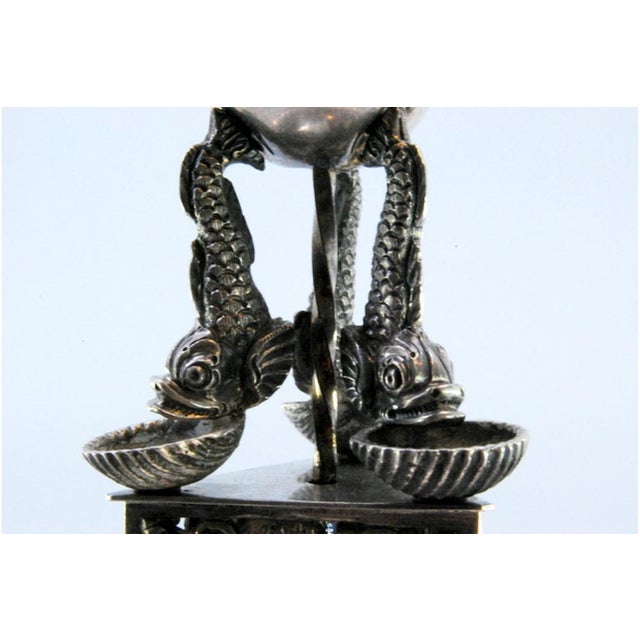 Silver Fountain with Fish Toothpick Holder For Sale - Image 4 of 8