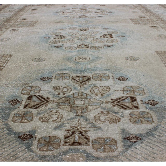Textile Vintage Persian Tabriz Rug With Three Medallions in Muted Earth Tones and Light Blue For Sale - Image 7 of 10