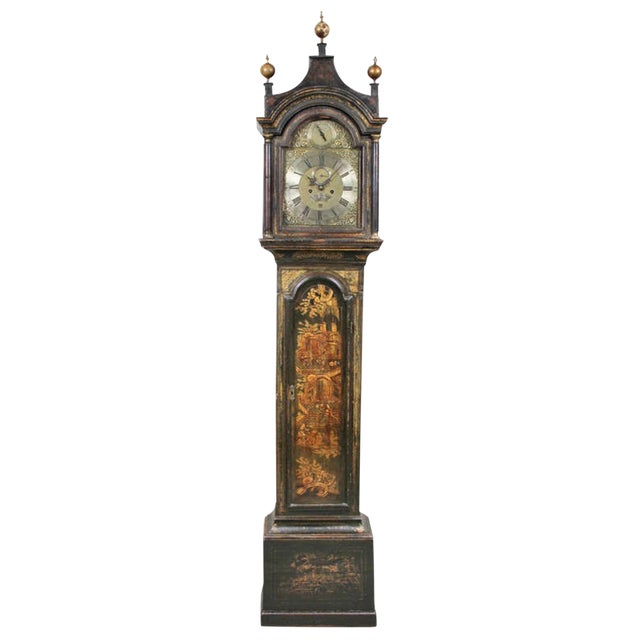 George III Green Japanned Tall Case Clock For Sale