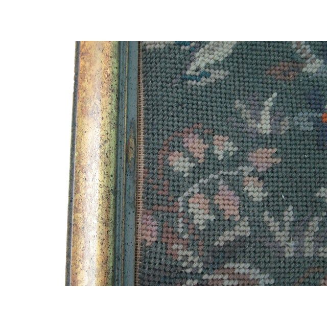 Medieval Lady Falconer Needlepoint Art in Antique Gold Frame Guc For Sale - Image 14 of 18