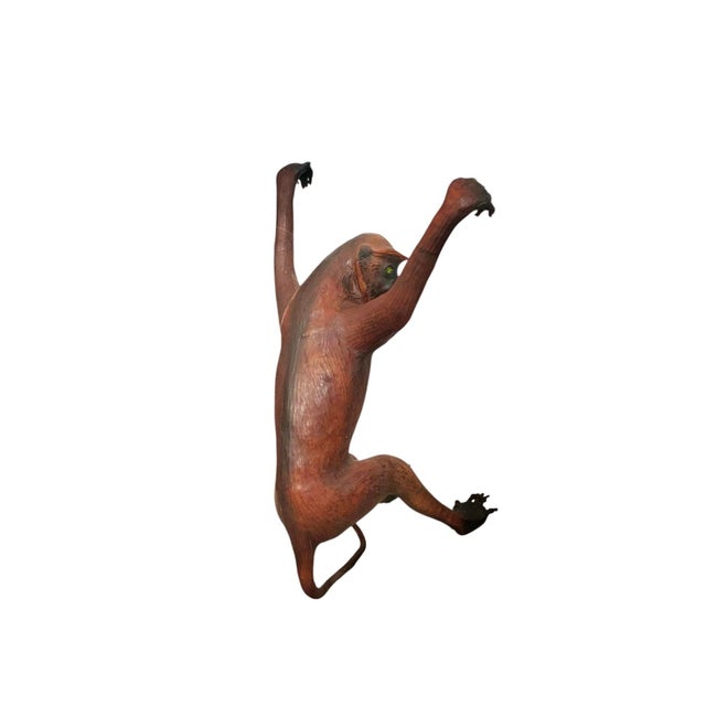 Brown Late 20th Century Life-Size Leather-Wrapped Monkey Sculpture With Glass Eyes, Safari, 29"h For Sale - Image 8 of 12