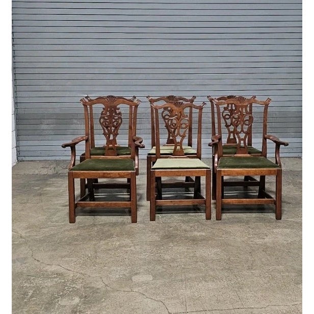 Chippendale Late 20th Century Set of 6 Eldred Wheeler Chippendale Style Cherry Dining Chairs Bench Made For Sale - Image 3 of 12