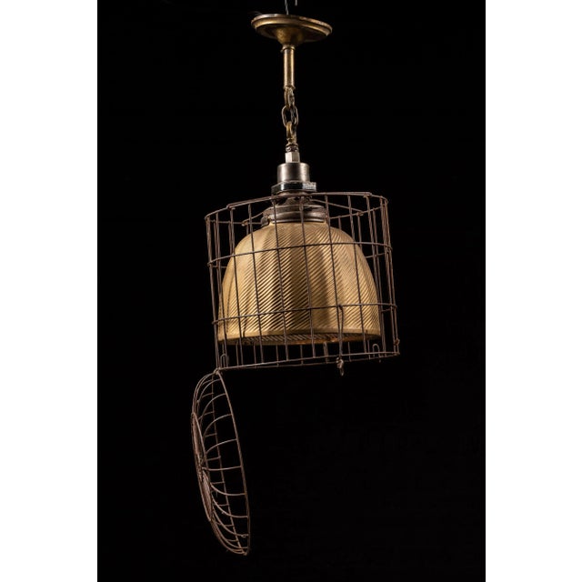 Metal 1920s Large Circular Mercury Glass Shade Cage Pendant For Sale - Image 7 of 11